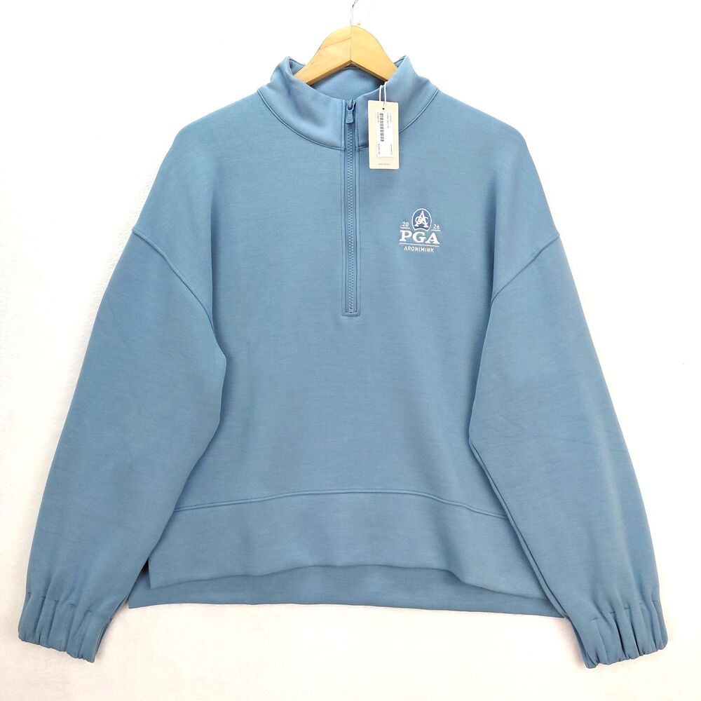 Peter Millar Womens L Blue Flora Knit 1/2 Zip PGA Golf Pullover Sweatshirt NWT